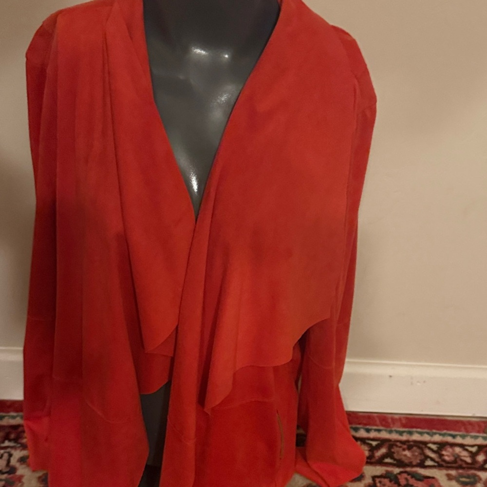Bagatelle Women's Vibrant Red Faux swead Cape Jacket - Picture 2 of 4